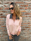 Chaleco líneas camisero cuello bluejean rosado