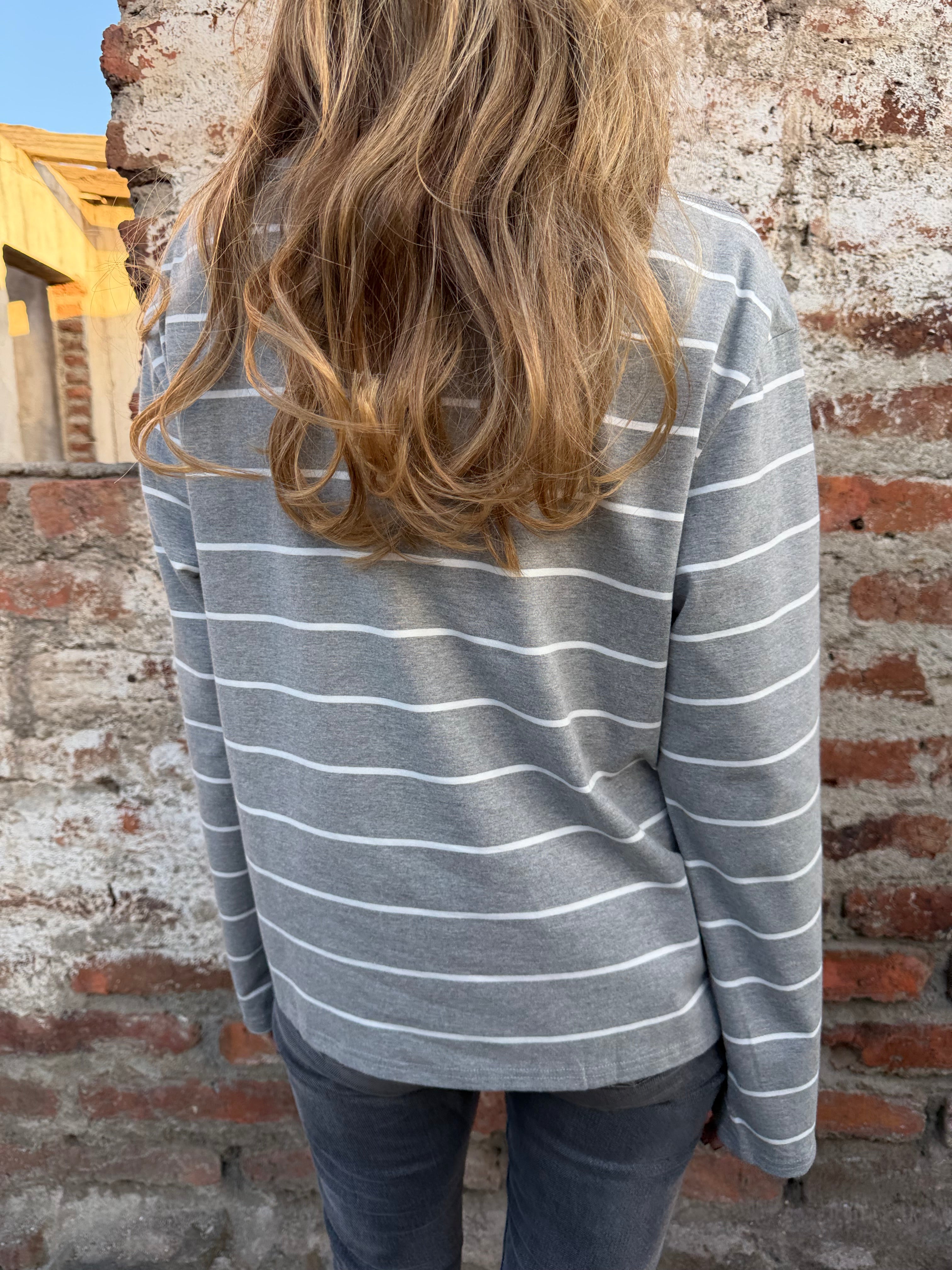 Polera algodón rayas gris
