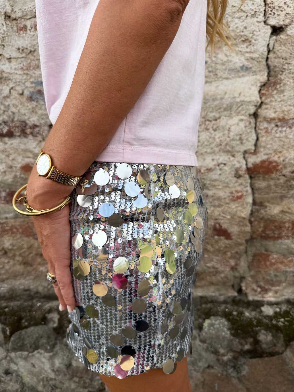 Pollera lentejuelas plateada