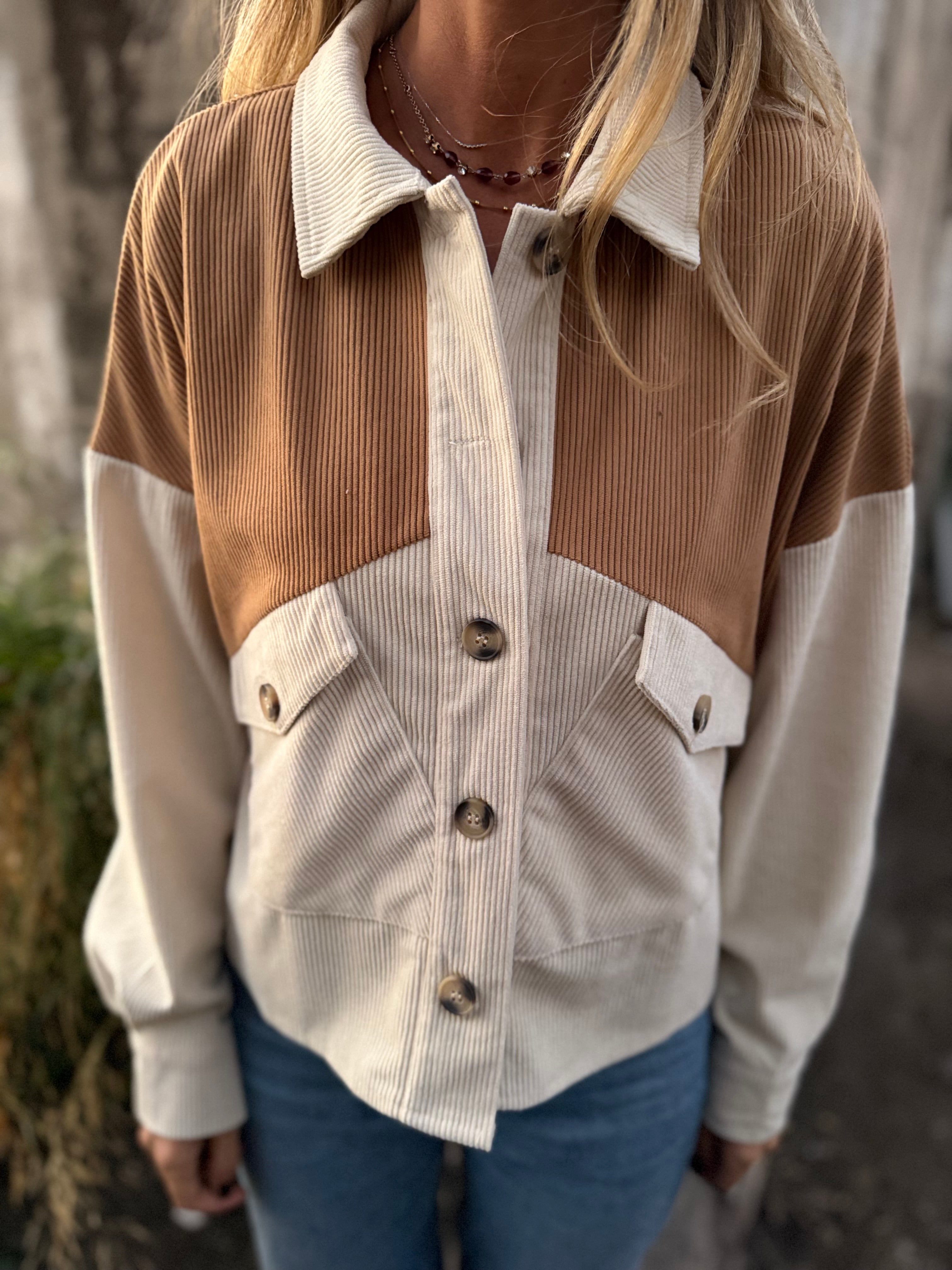 Blusa cotelé bicolor camel