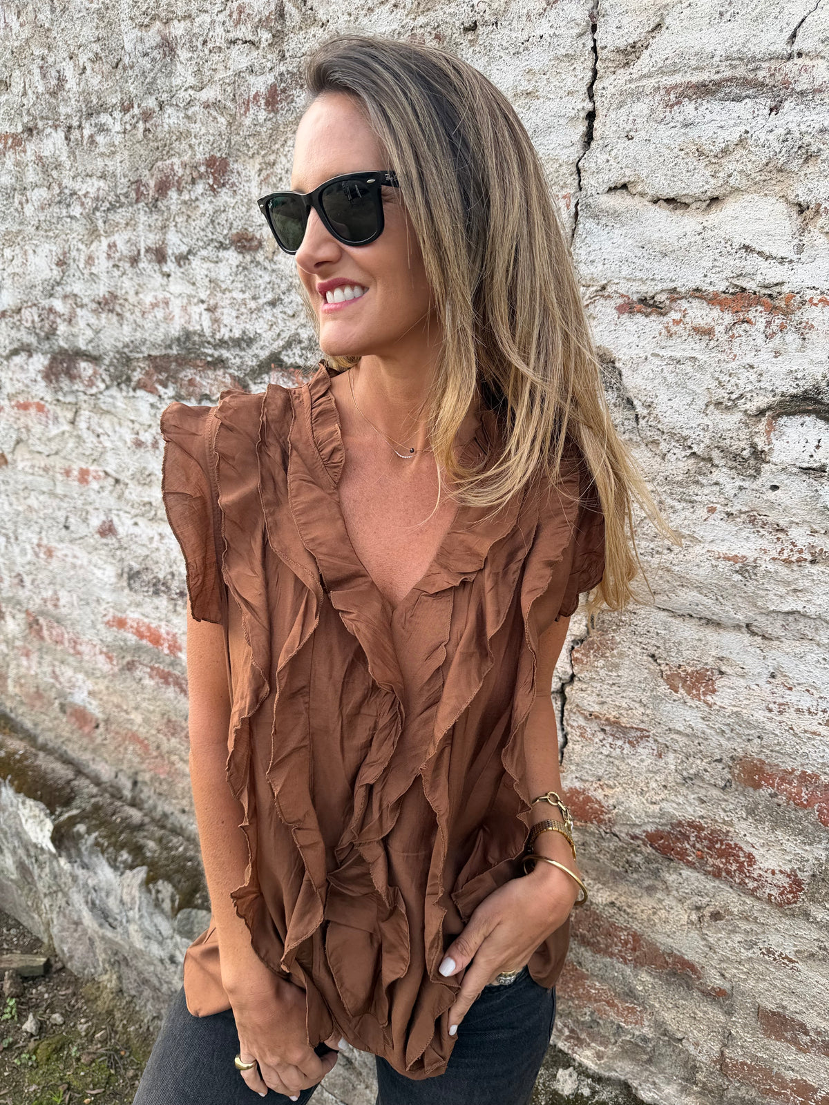 Blusa doble volados terracota