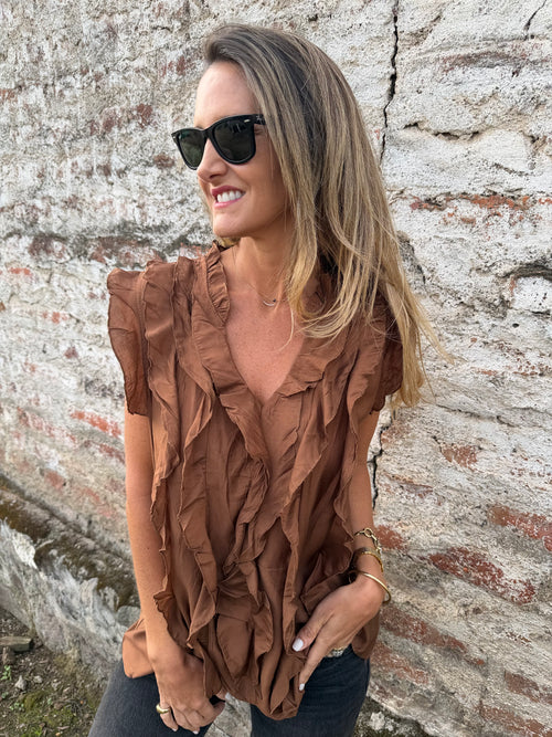 Blusa doble volados terracota