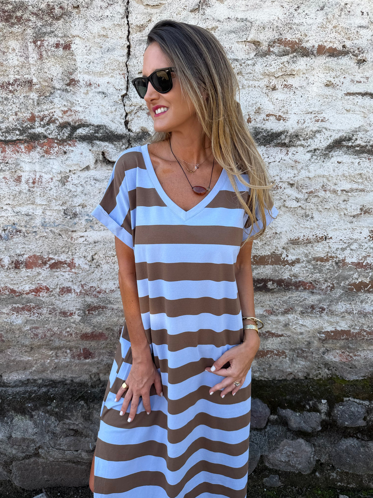 Vestido rayas celeste