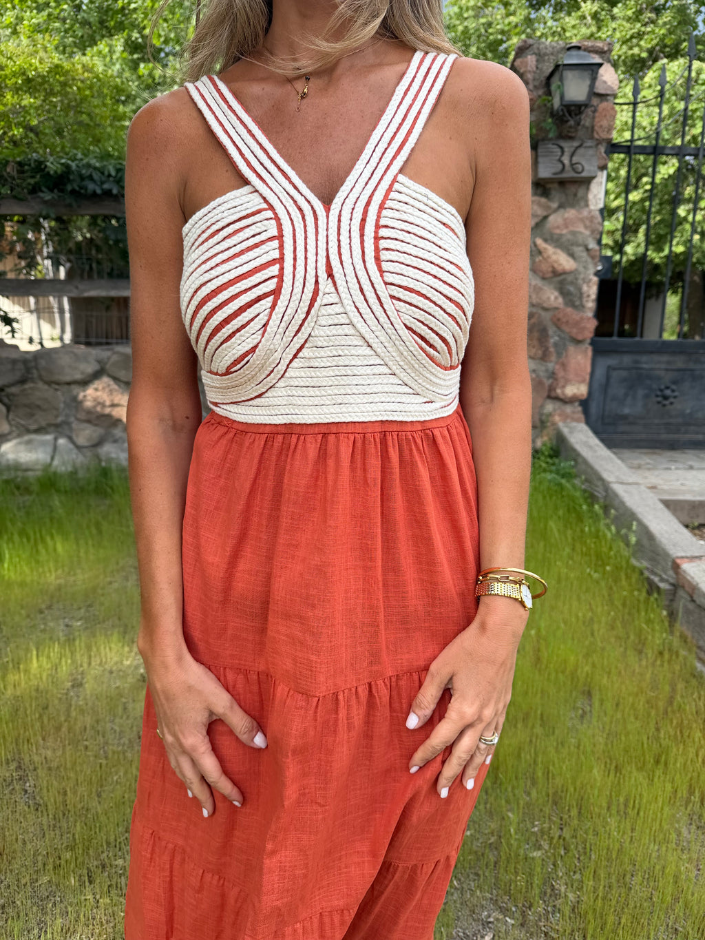 Vestido cordones terracota