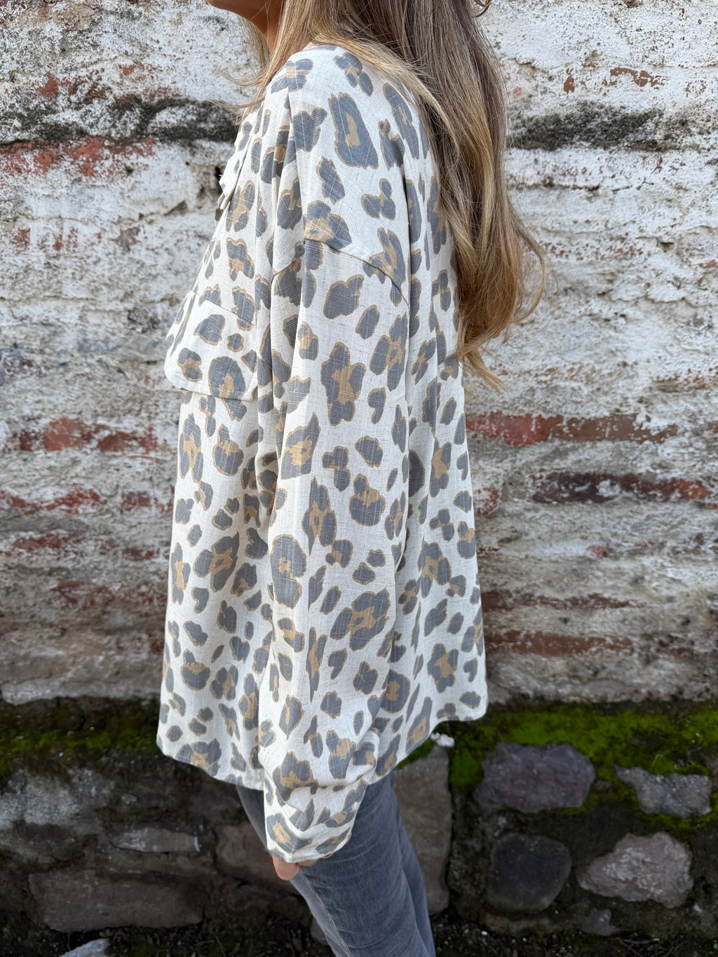 Chaqueta delgada/ blusa lino print crudo