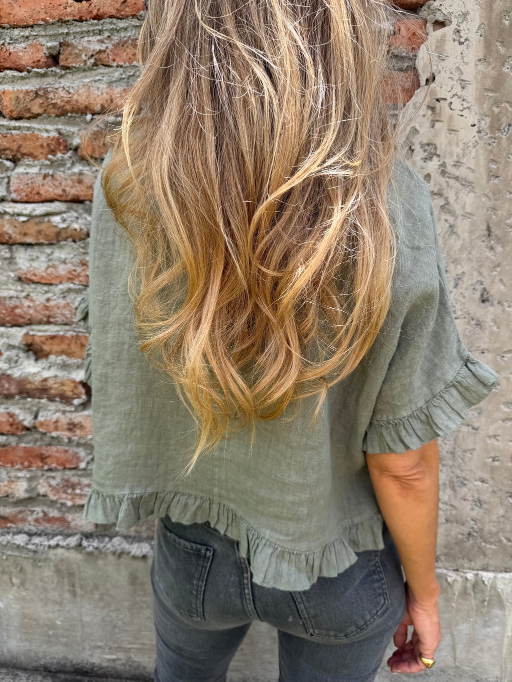 Blusa 100% lino vuelitos verde
