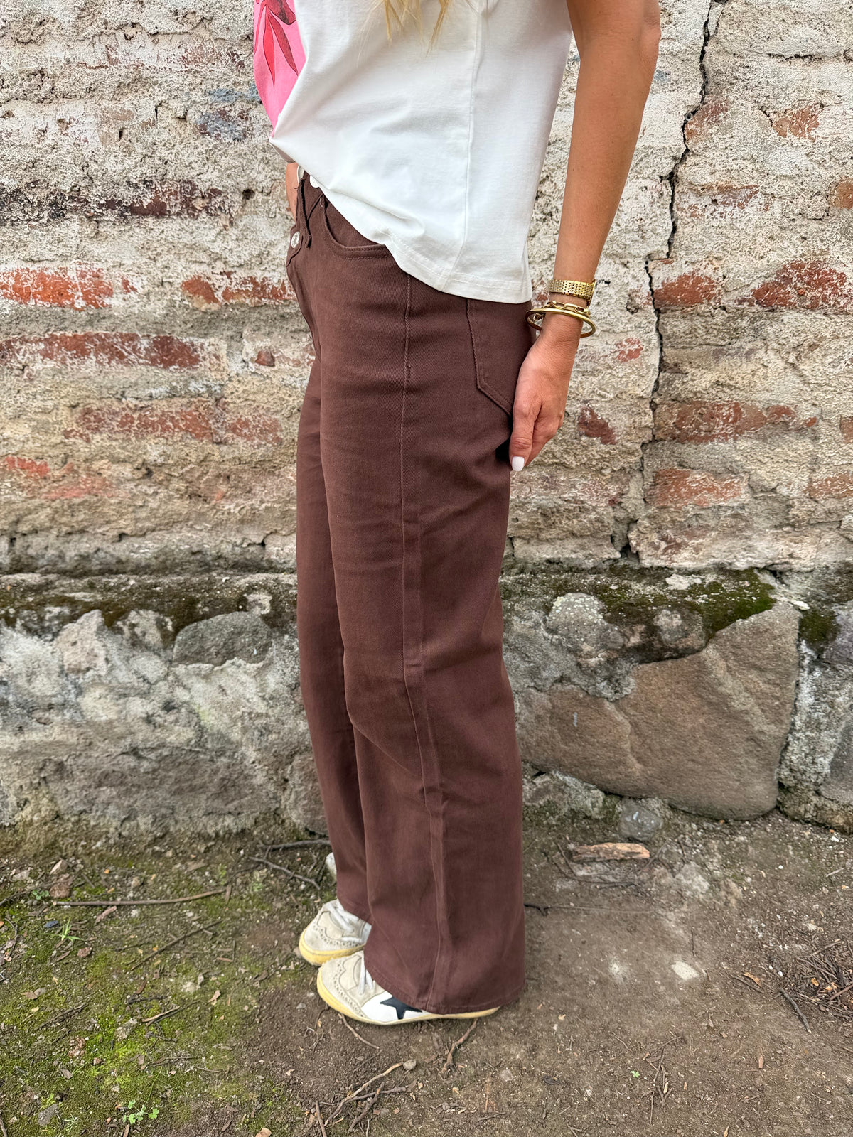 Pantalón pretina irregular café
