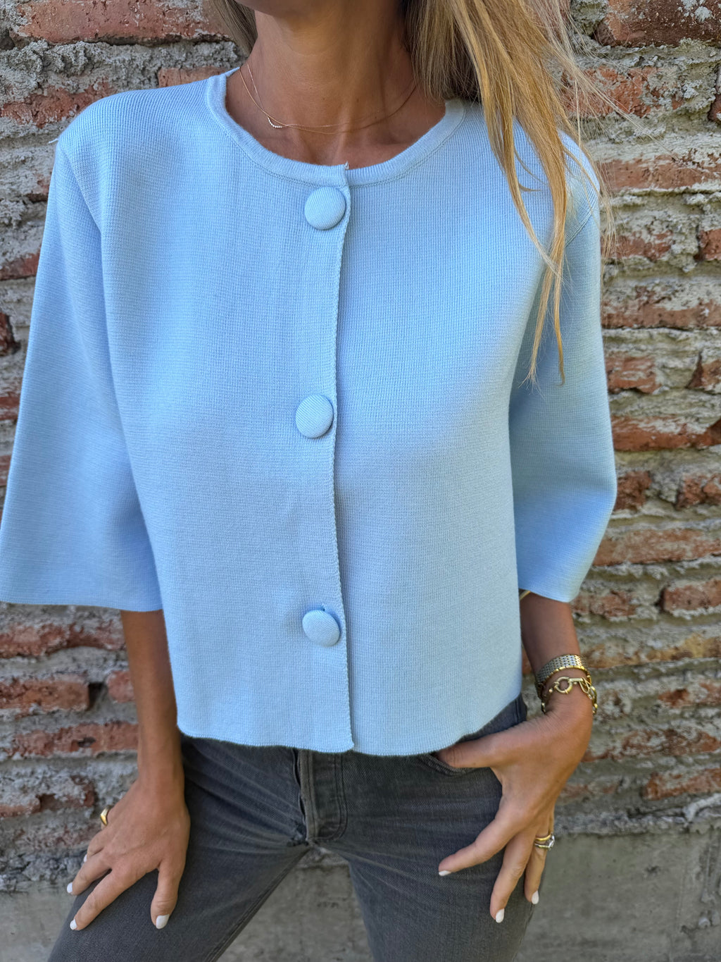 Chaqueta tejida celeste
