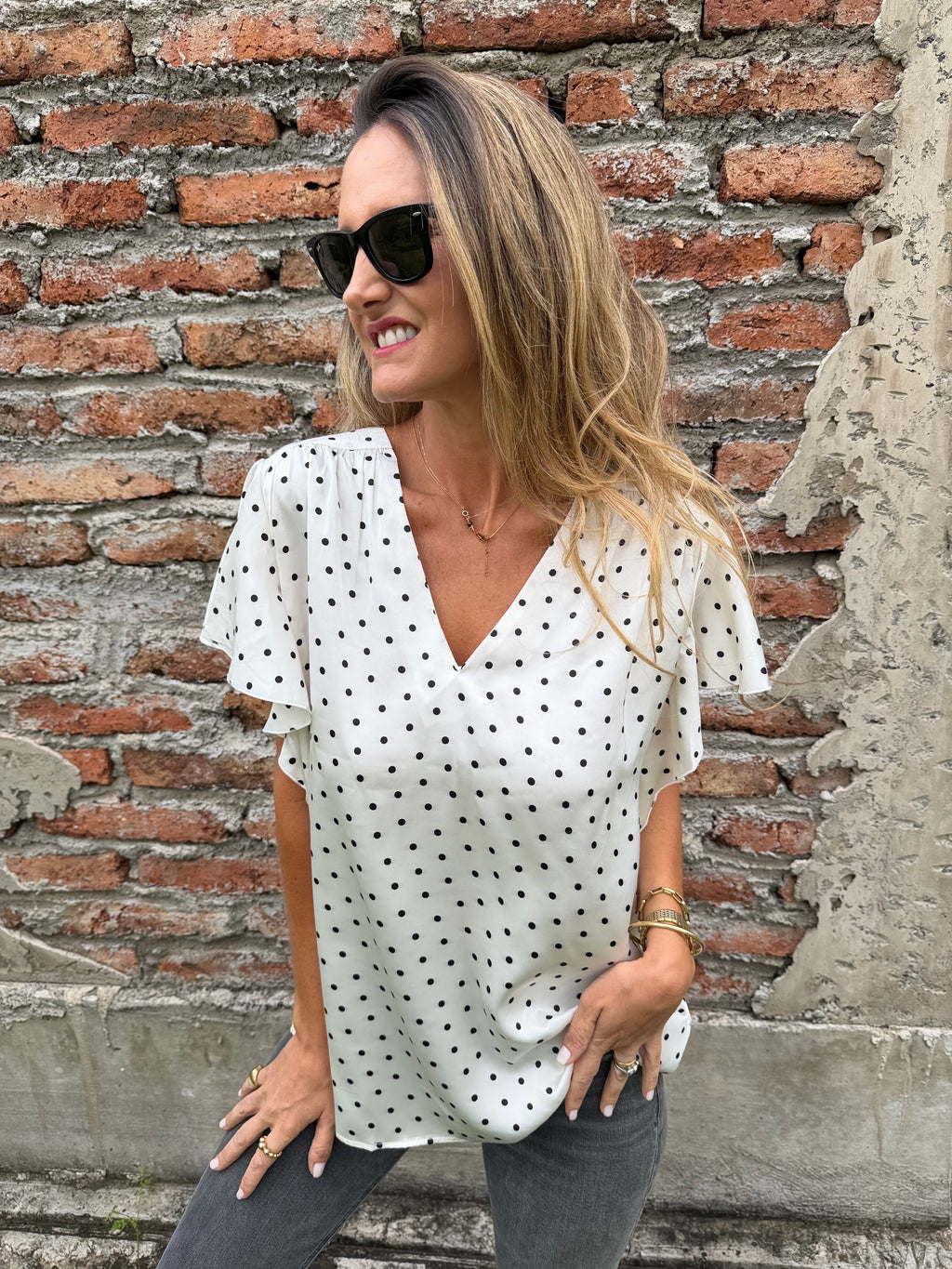 Blusa seda lunares blanca