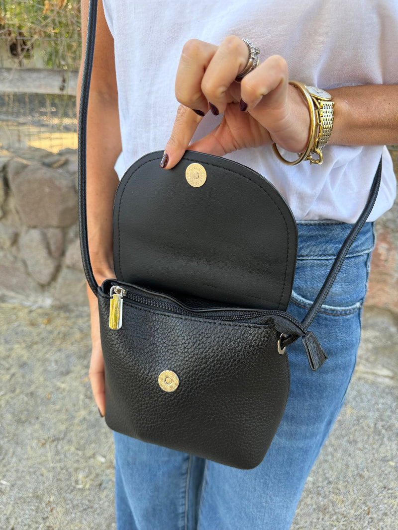 Cartera de hombro en efecto cuero graneado negro