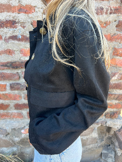 Chaqueta básica suede botones negra