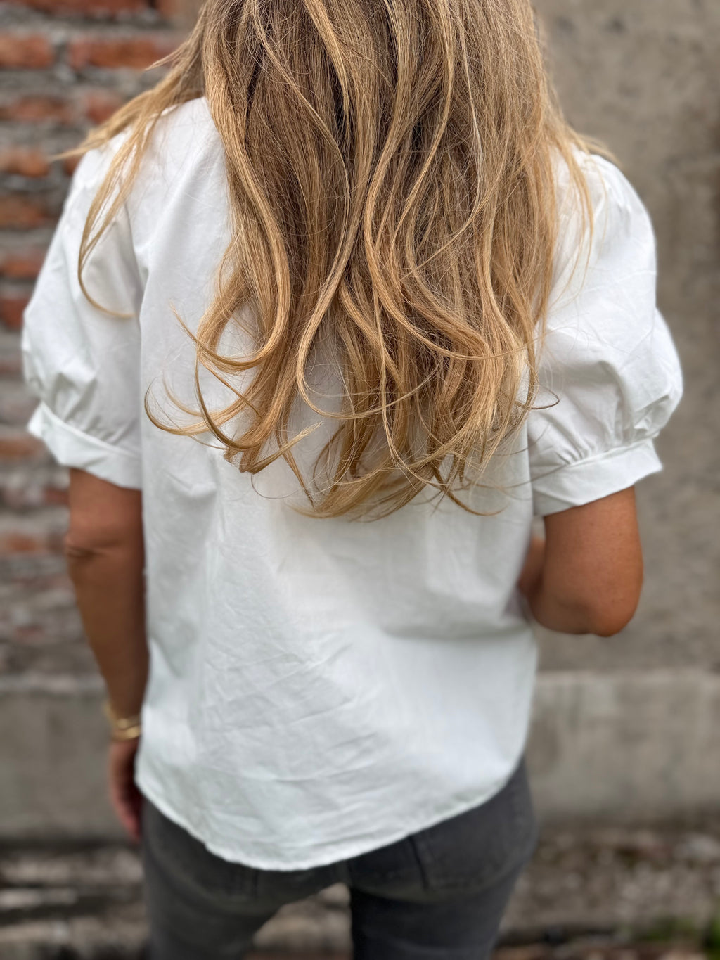 Blusa bordados mangas abullonadas blanca