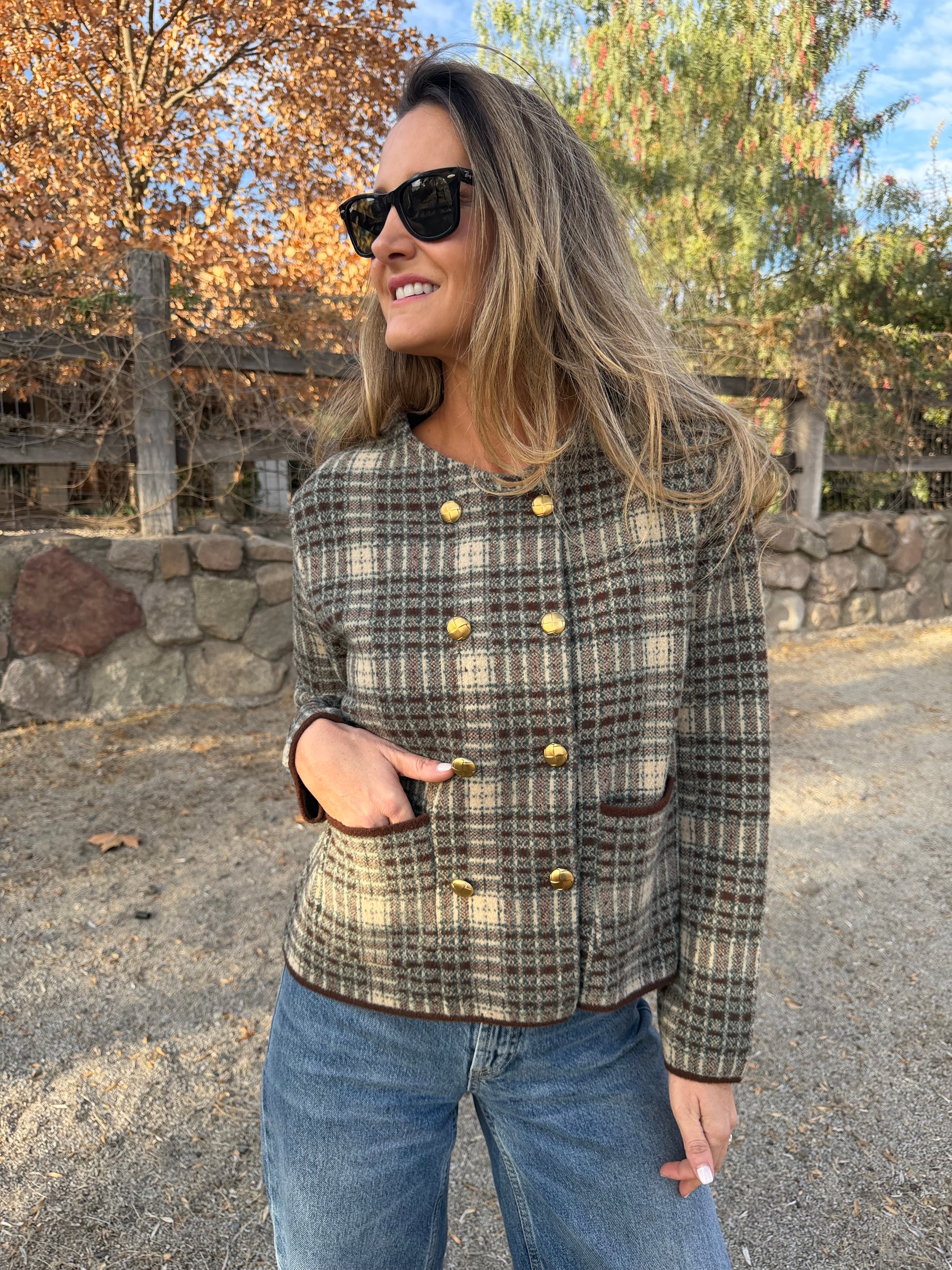 Chaqueta tipo raindoor escoces beige