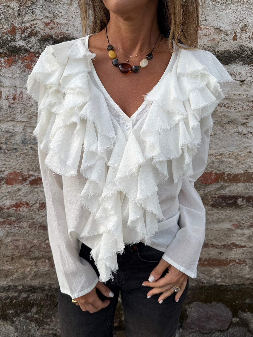Blusa super vuelos rústica blanca