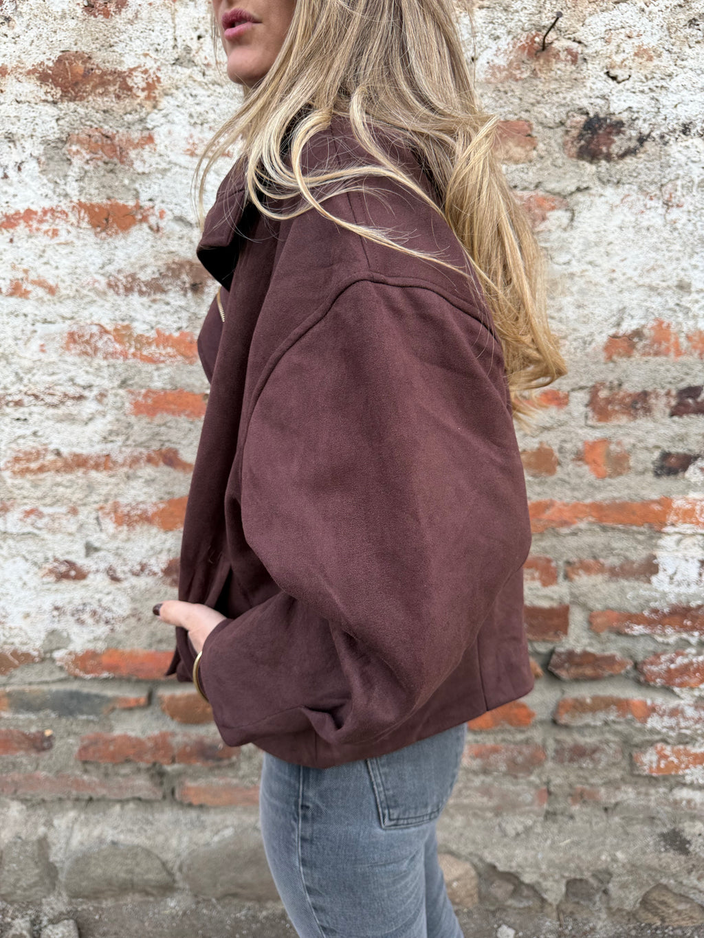 Chaqueta gamuza acolchada café