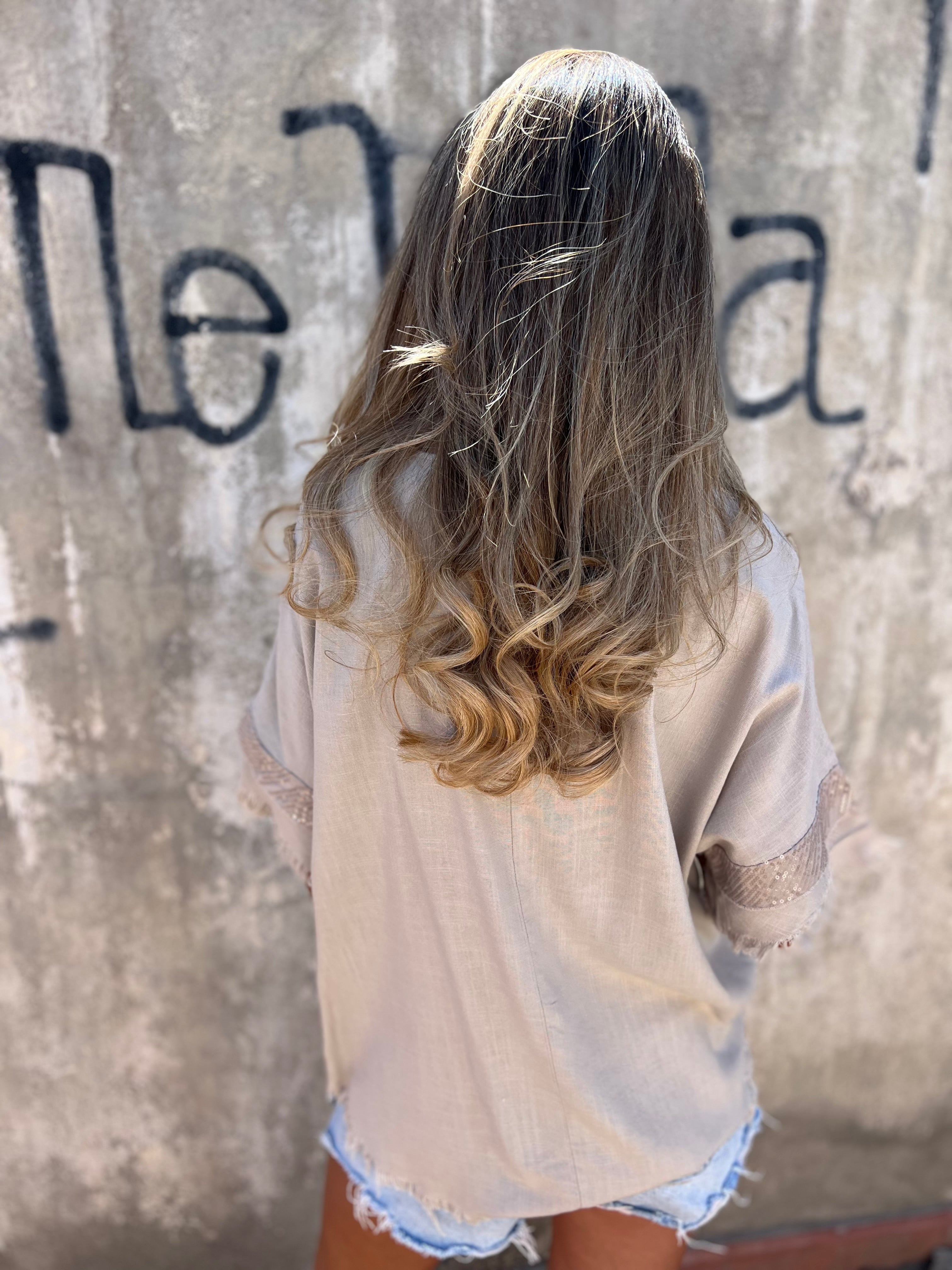 Blusón chascon lentejuela beige oscuro
