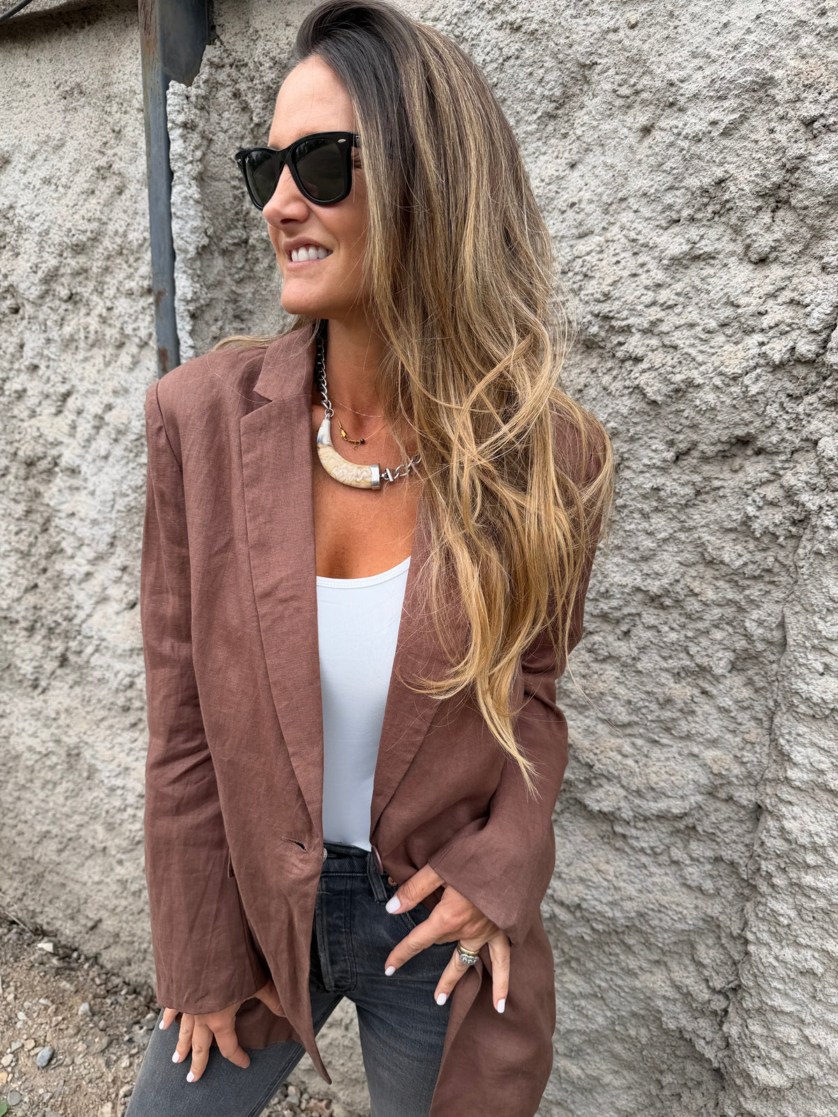 Blazer 100% lino perfecto café
