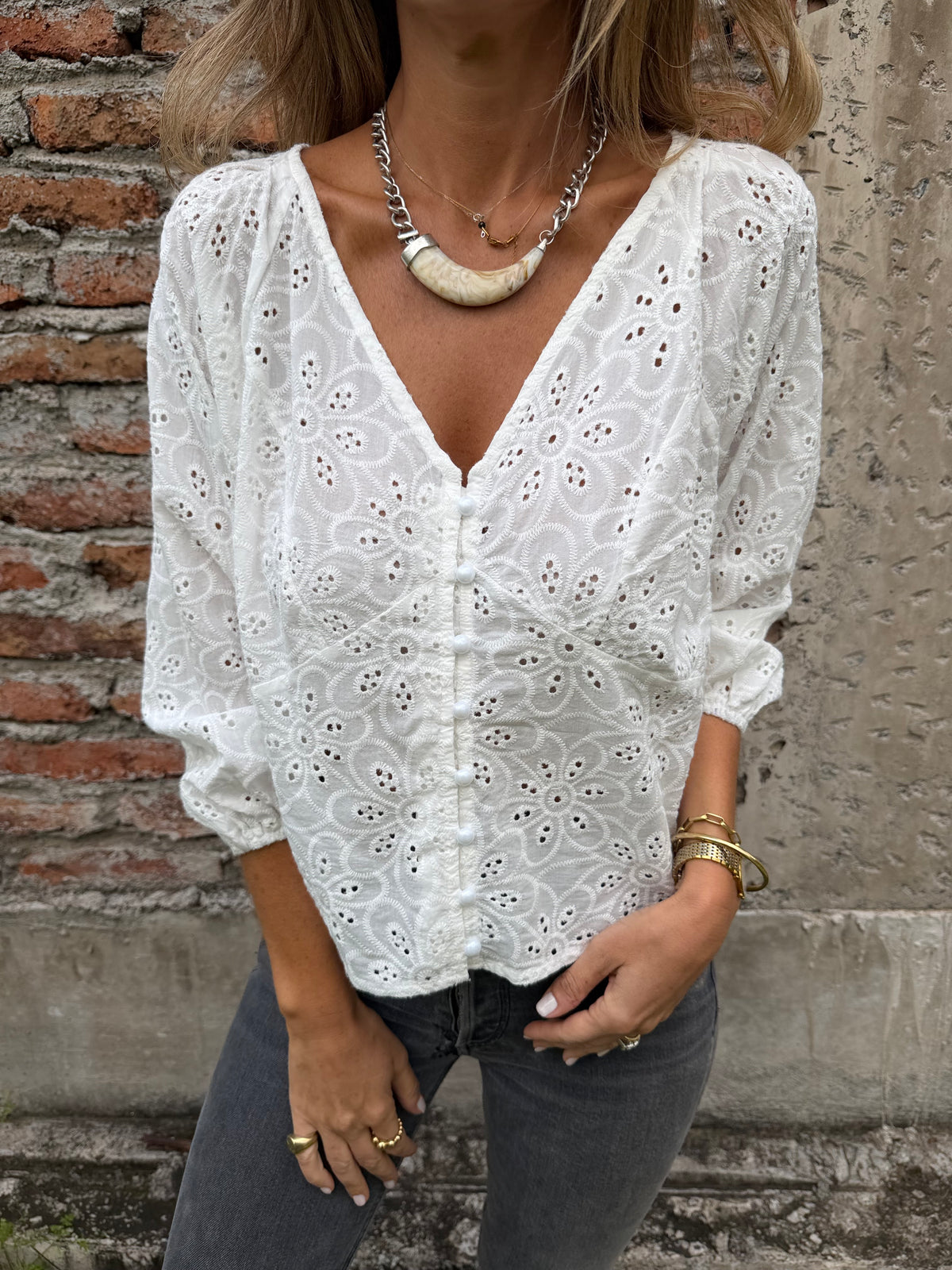 Blusa súper broderie blanca