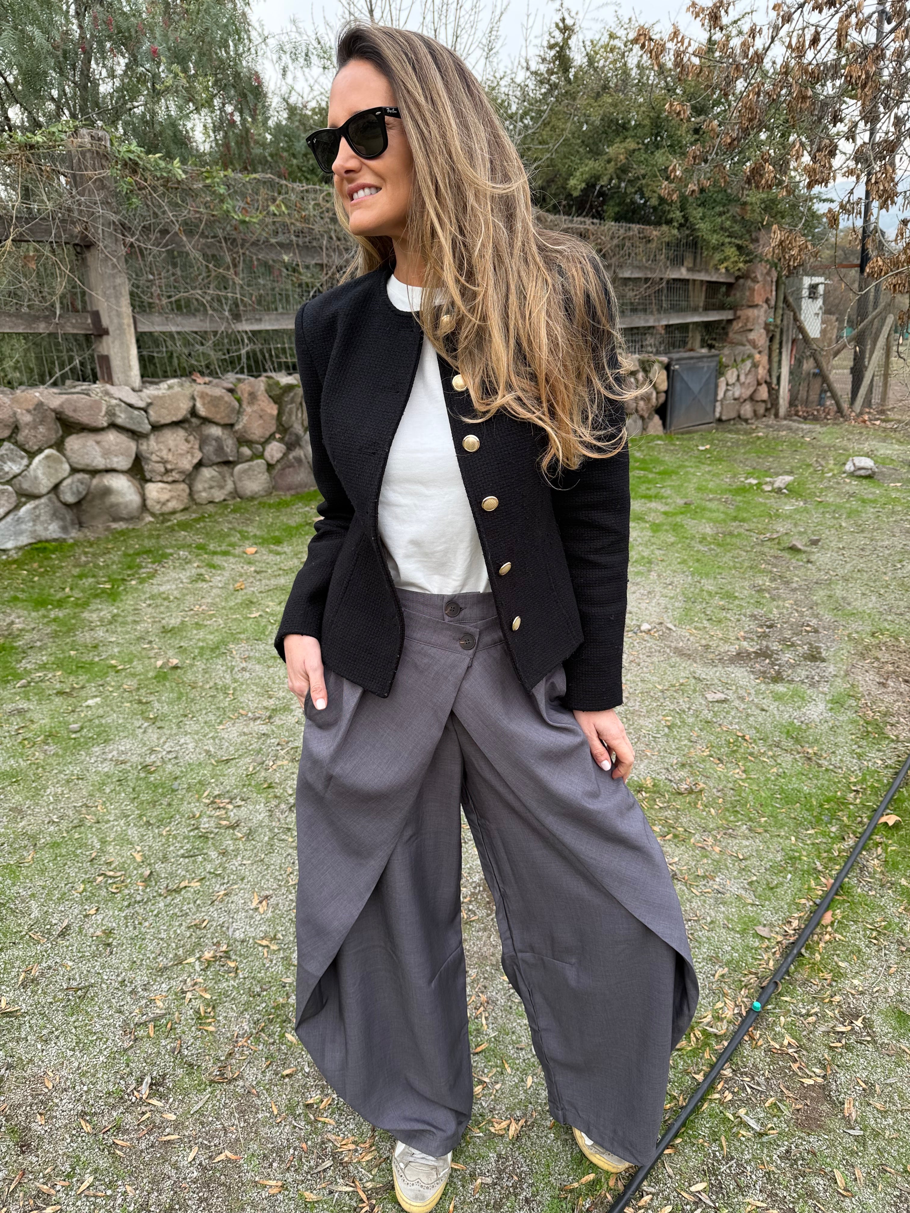 Pantalón sastre doble botón barrel gris