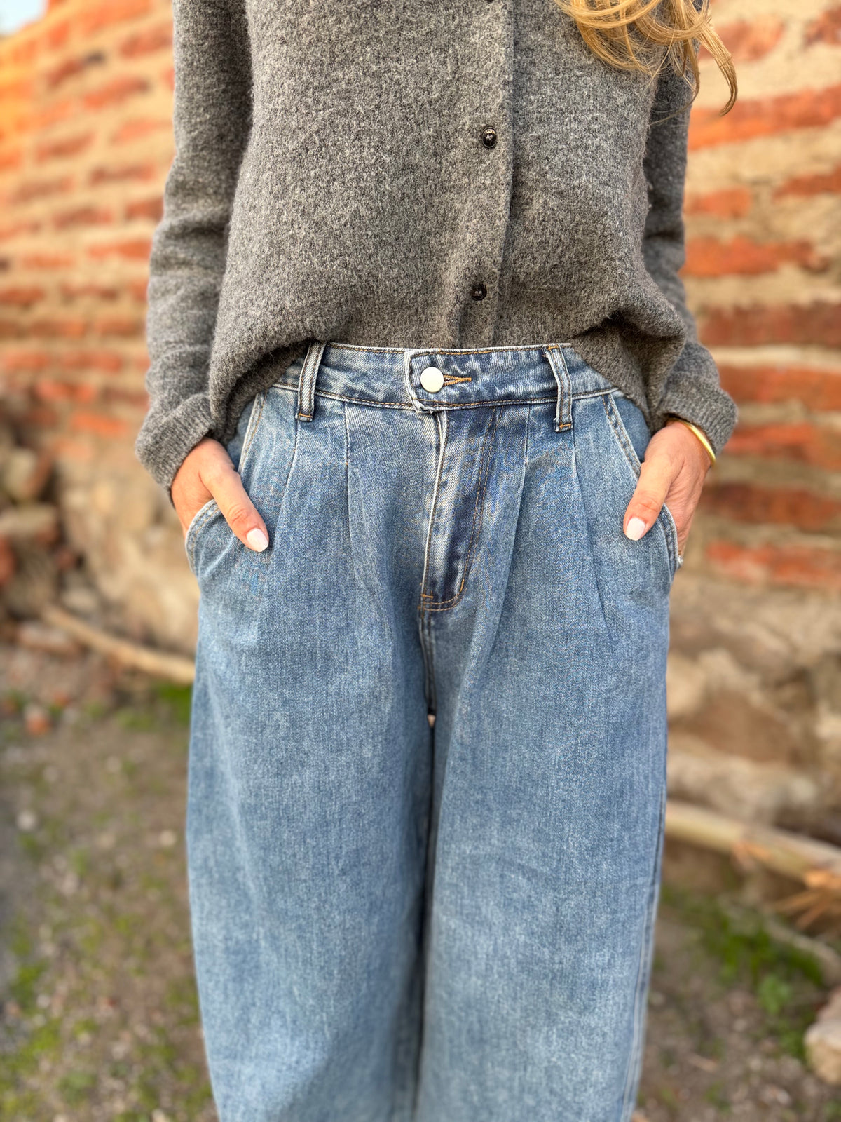 Bluejean pierna ancha new pinzas azul