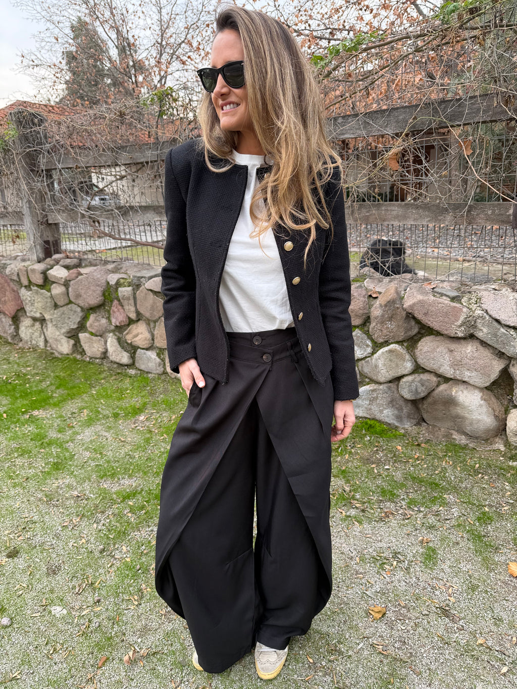 Pantalón sastre doble botón barrel negro