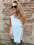 Blusa espalda abierta vuelitos celeste