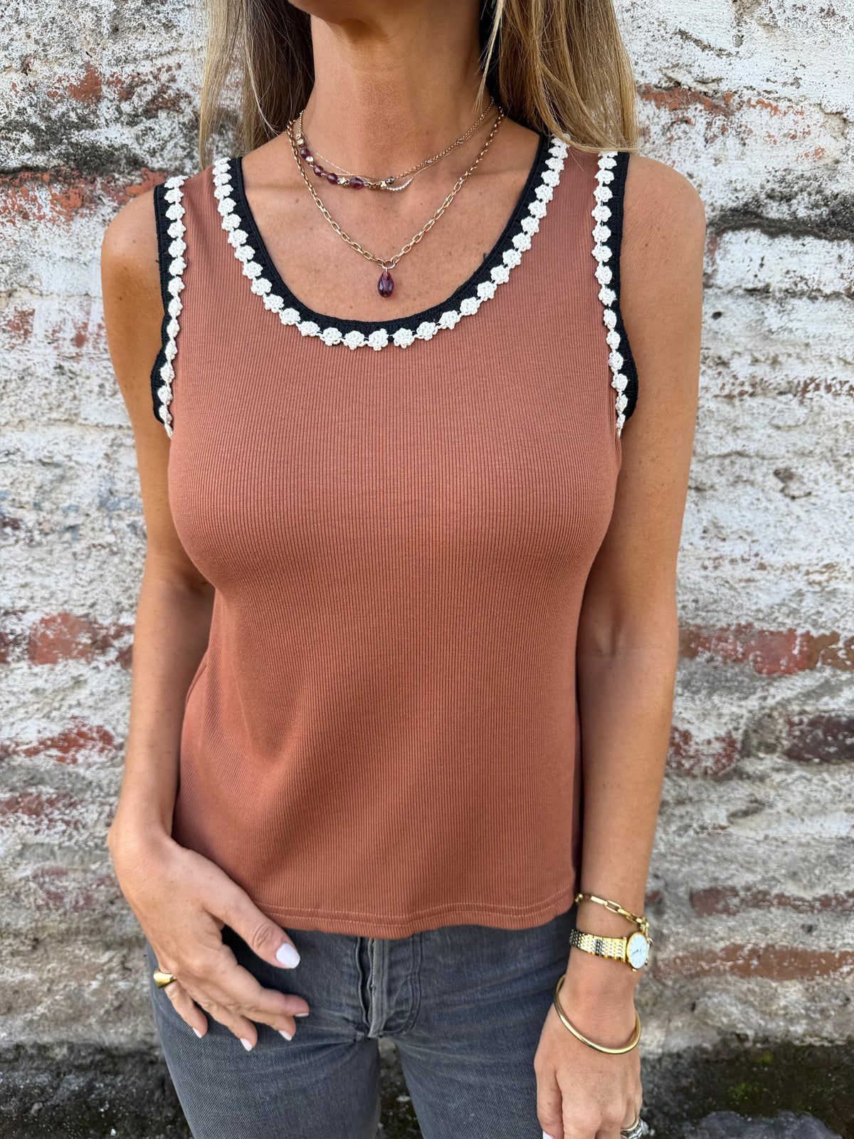 Básica borde crochet terracota