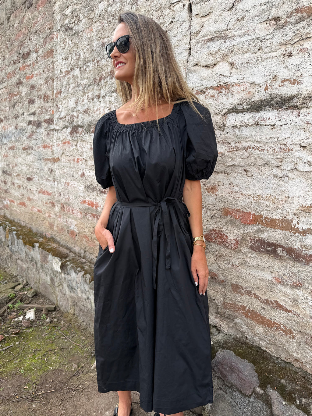 Vestido manga globo negro