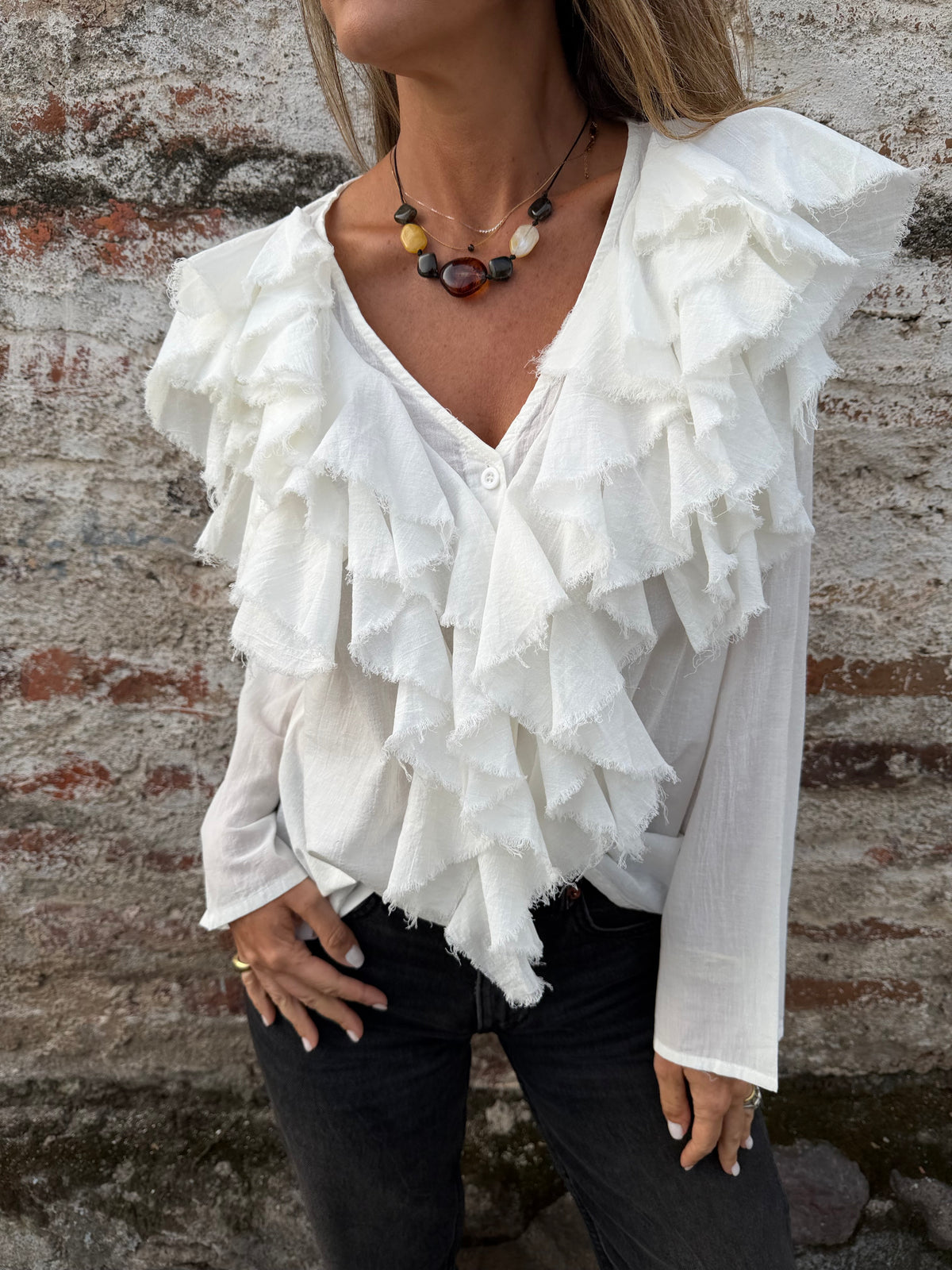 Blusa super vuelos rústica blanca