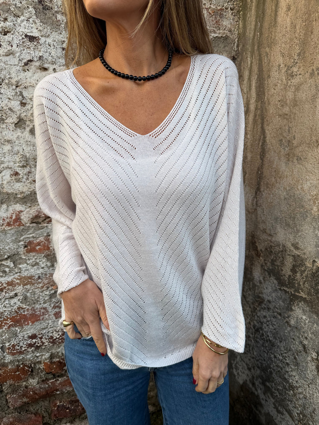 Chaleco diseños lurex rosado claro
