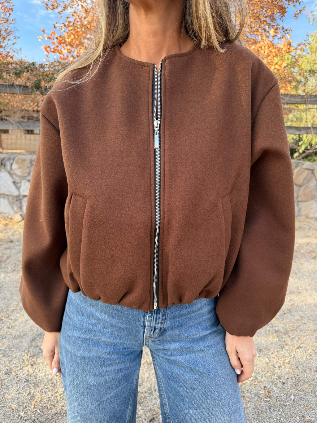 Chaqueta paño englobada café