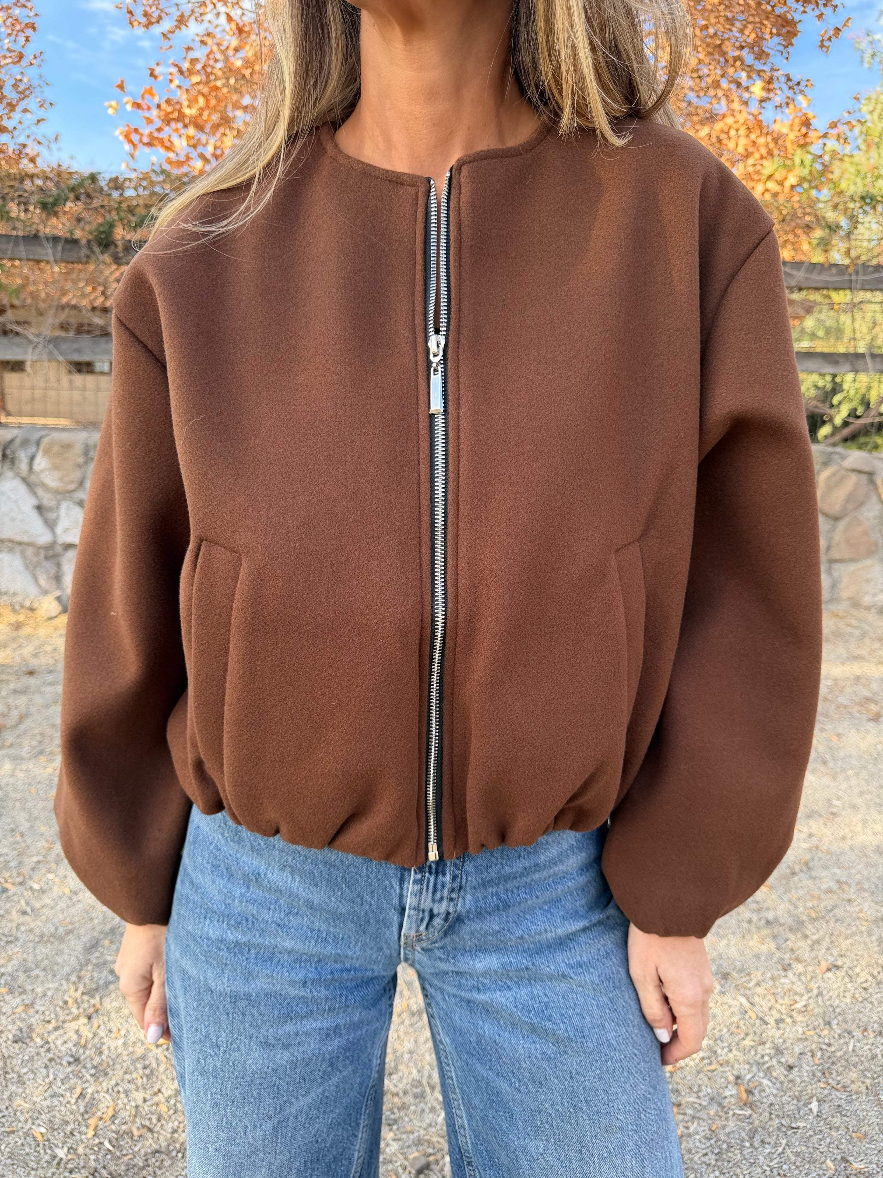 Chaqueta paño englobada café