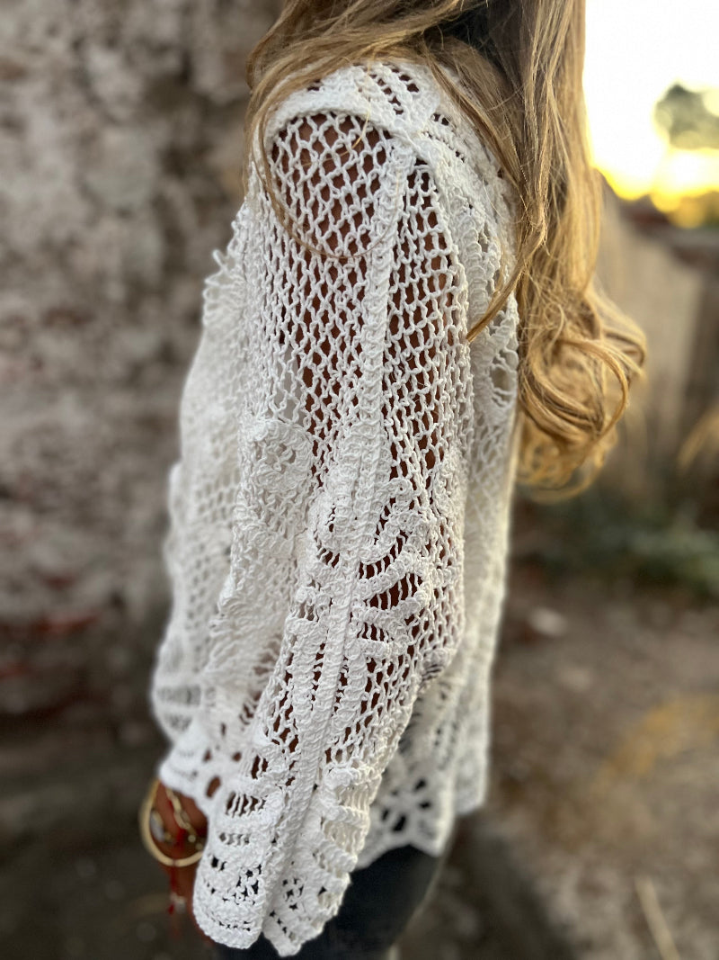 Tapadito macramé romántico blanco