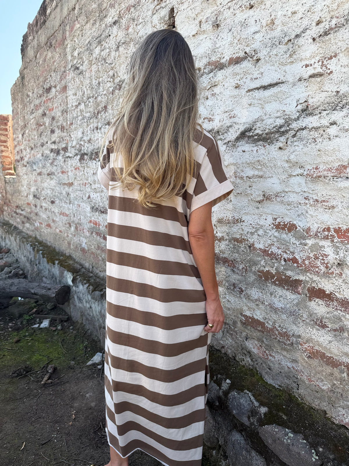 Vestido rayas beige