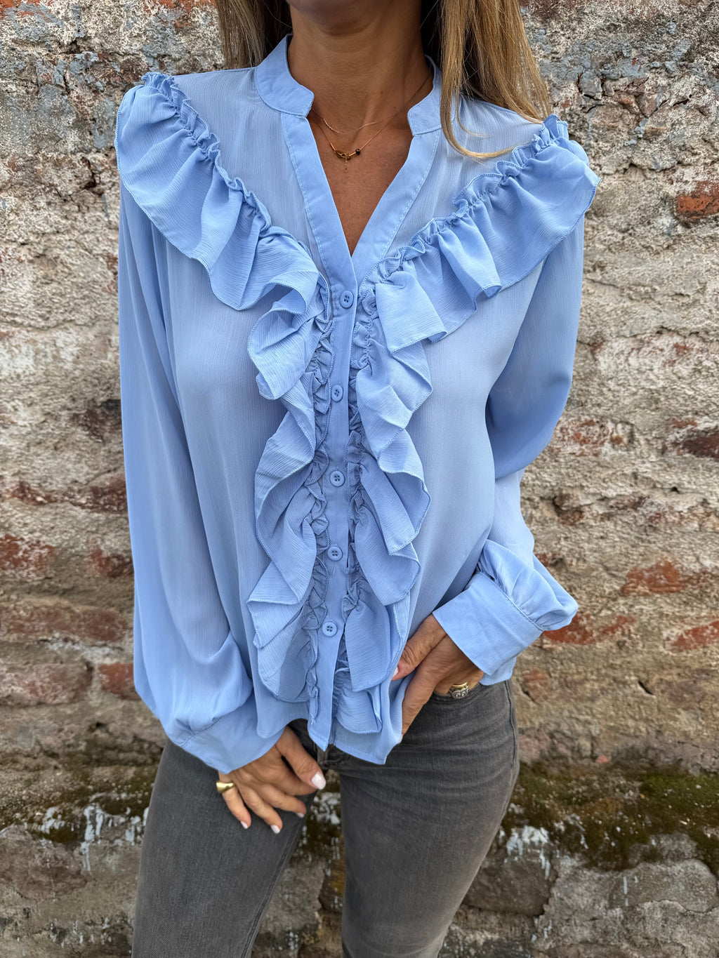 Blusa gasa vuelos celeste