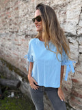 Polera mangas broderie amarras celeste