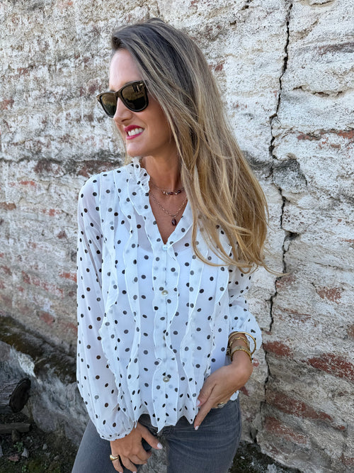 Blusa gasa puntitos blanca