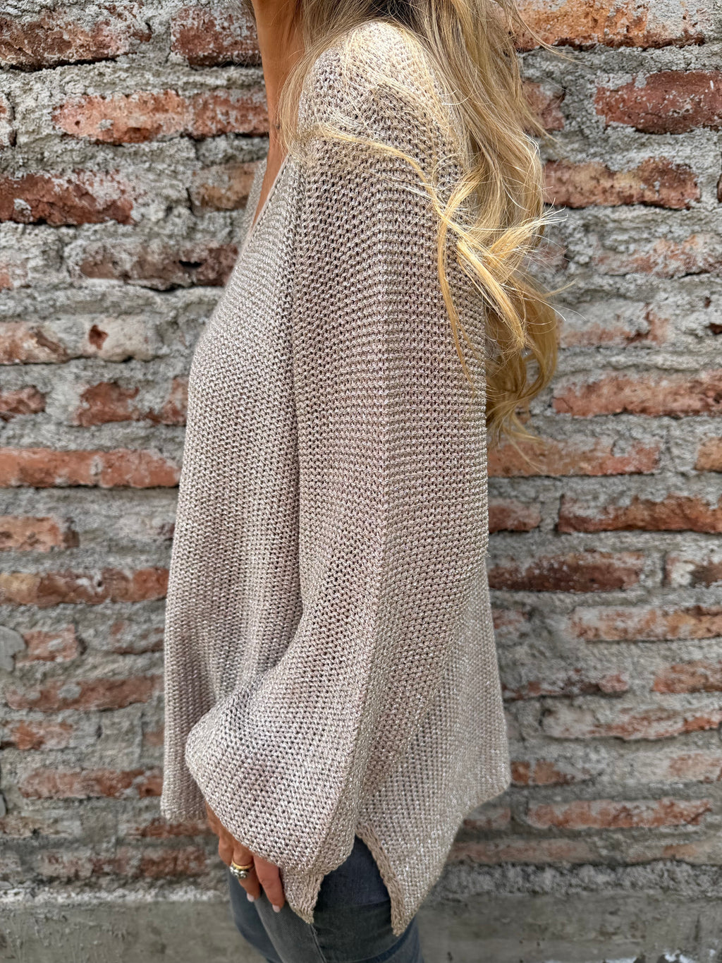 Chaleco lurex manga aglobada camel