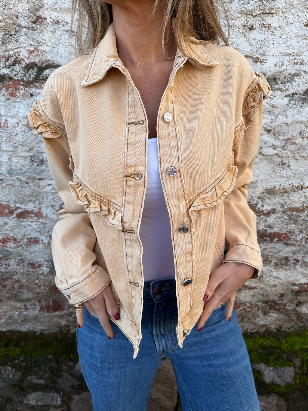 Chaqueta bluejean vuelitos camel