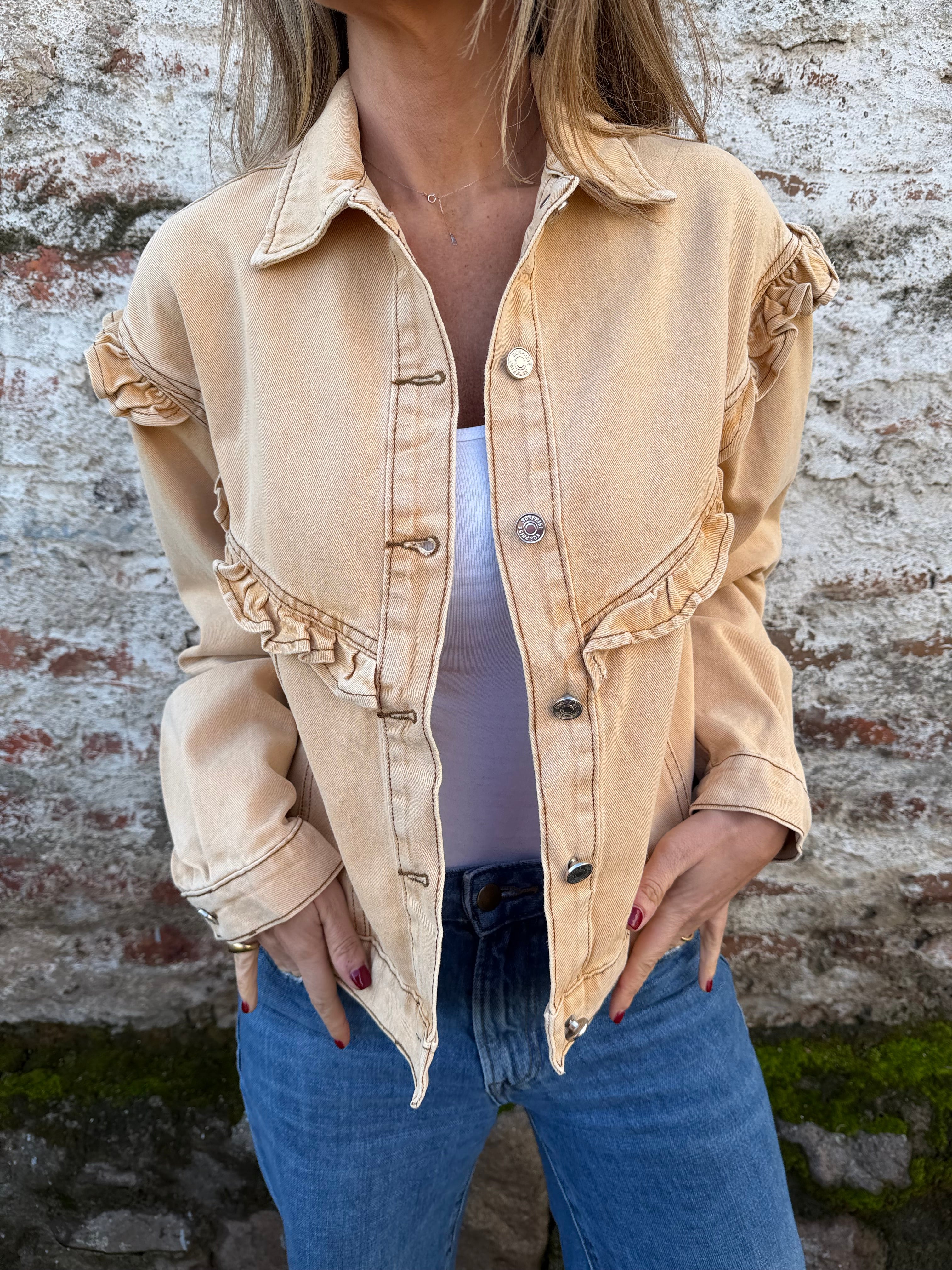 Chaqueta bluejean vuelitos camel