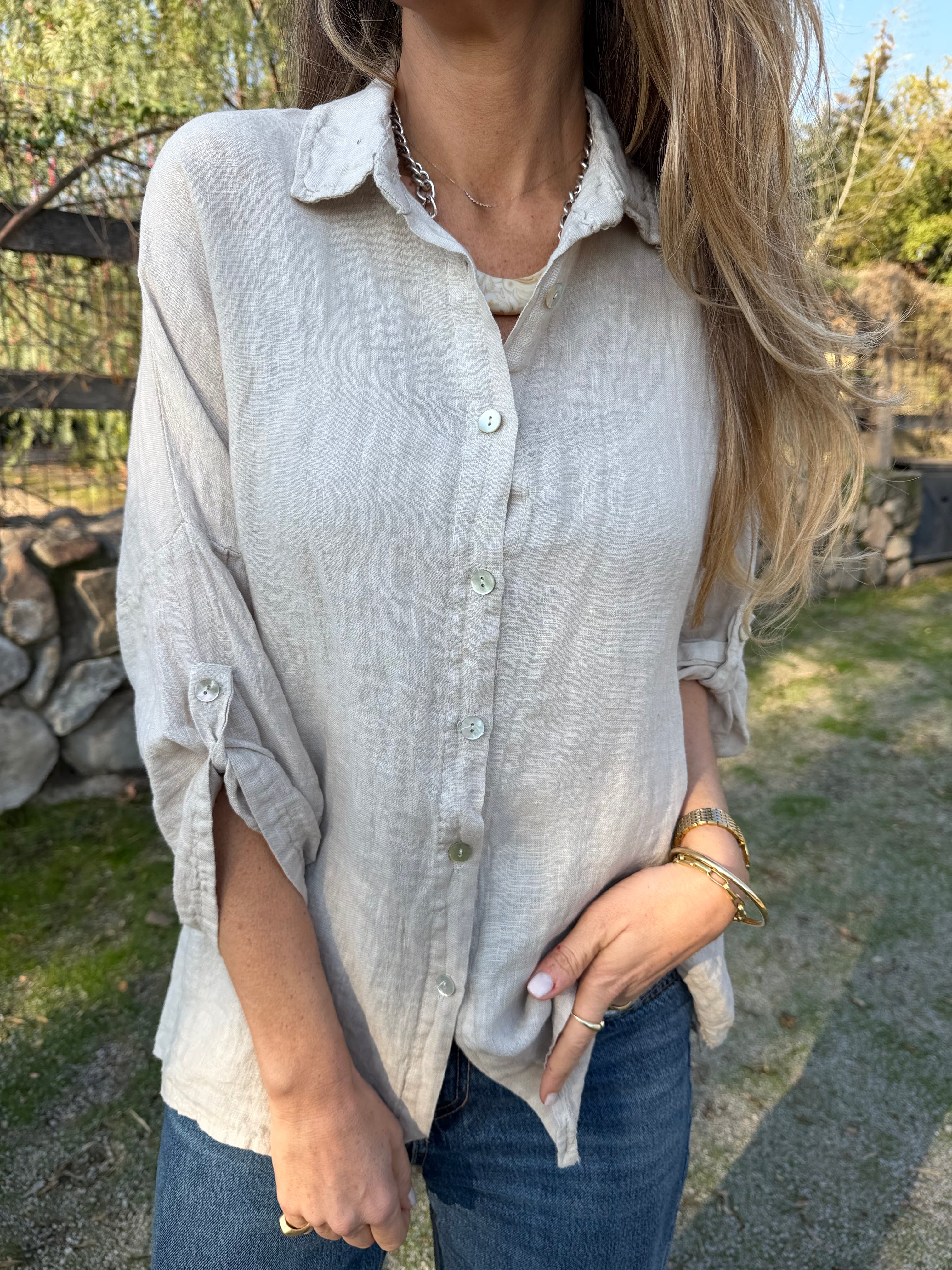 Blusón 100% lino camisera beige