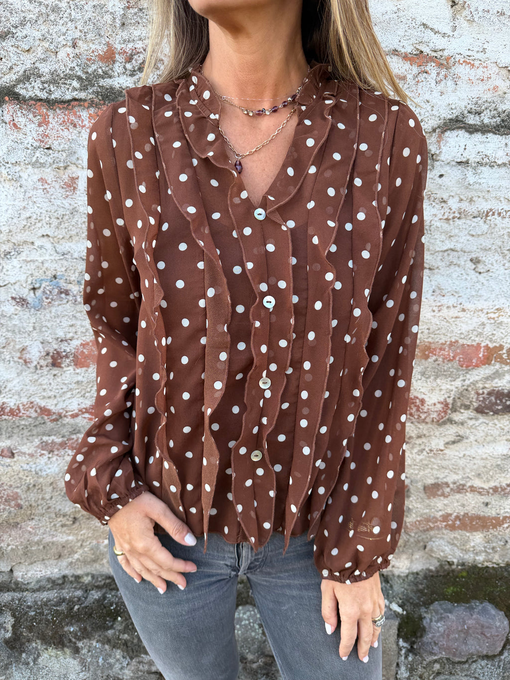 Blusa gasa puntitos café