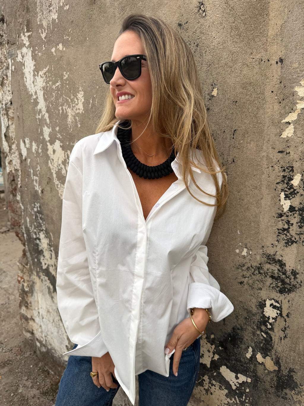 Blusa sastre botones escondidos blanca