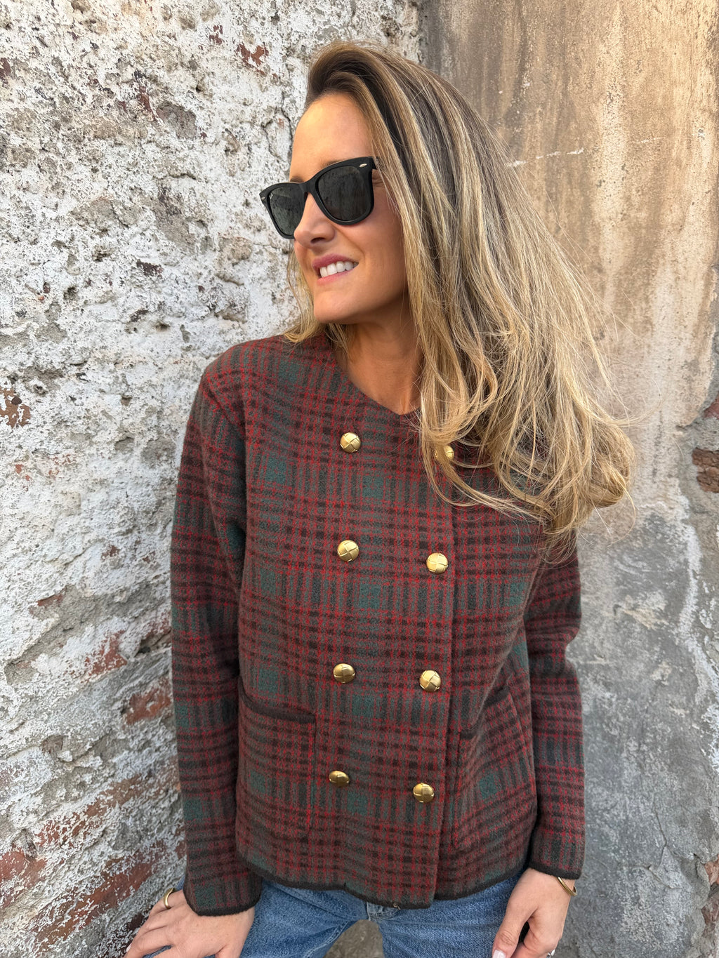 Chaqueta tipo raindoor escocés burdeo