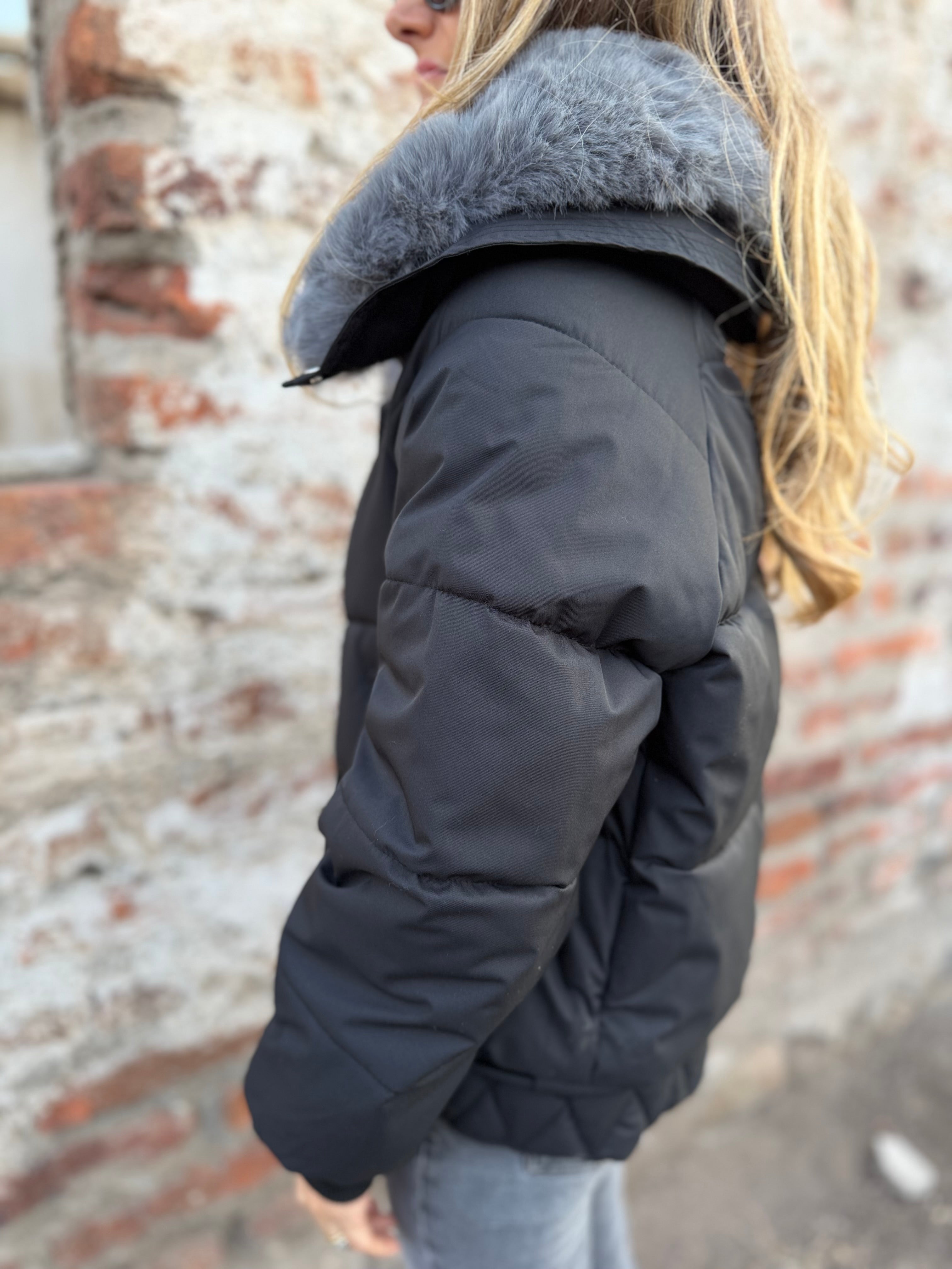 Parca puffa premium cuello removible negra