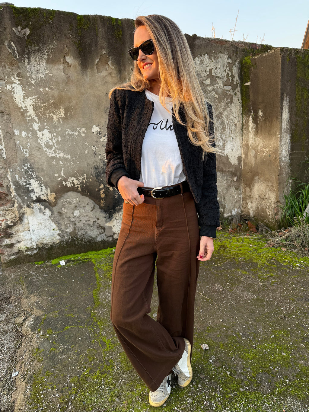 Pantalón tiro alto café