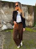 Pantalón tiro alto café
