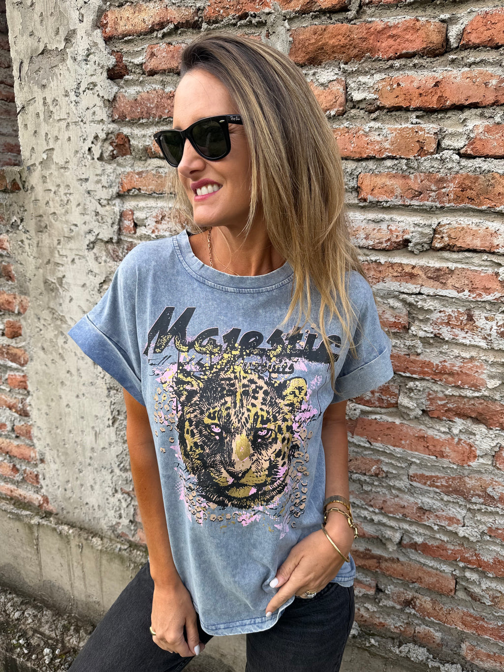Polera majestic celeste deslavado