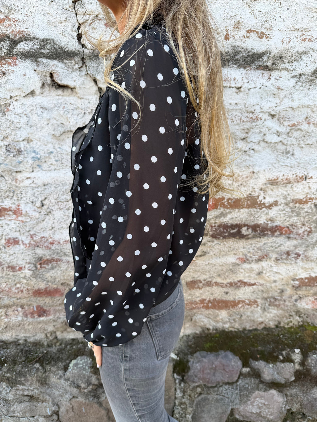 Blusa gasa puntitos negra