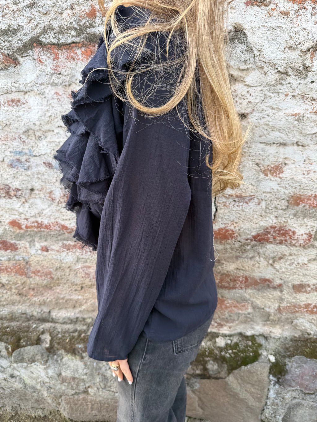 Blusa super vuelos rústica azul